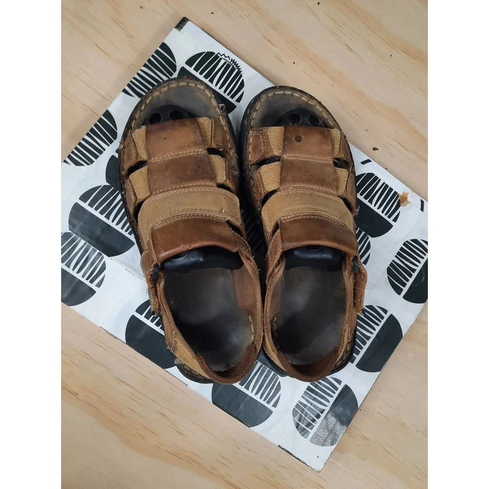 Dexter Mens Brown Leather‎ Chunky y2k 90s Sandals Rugged Outdoor Mens 6 womens 8